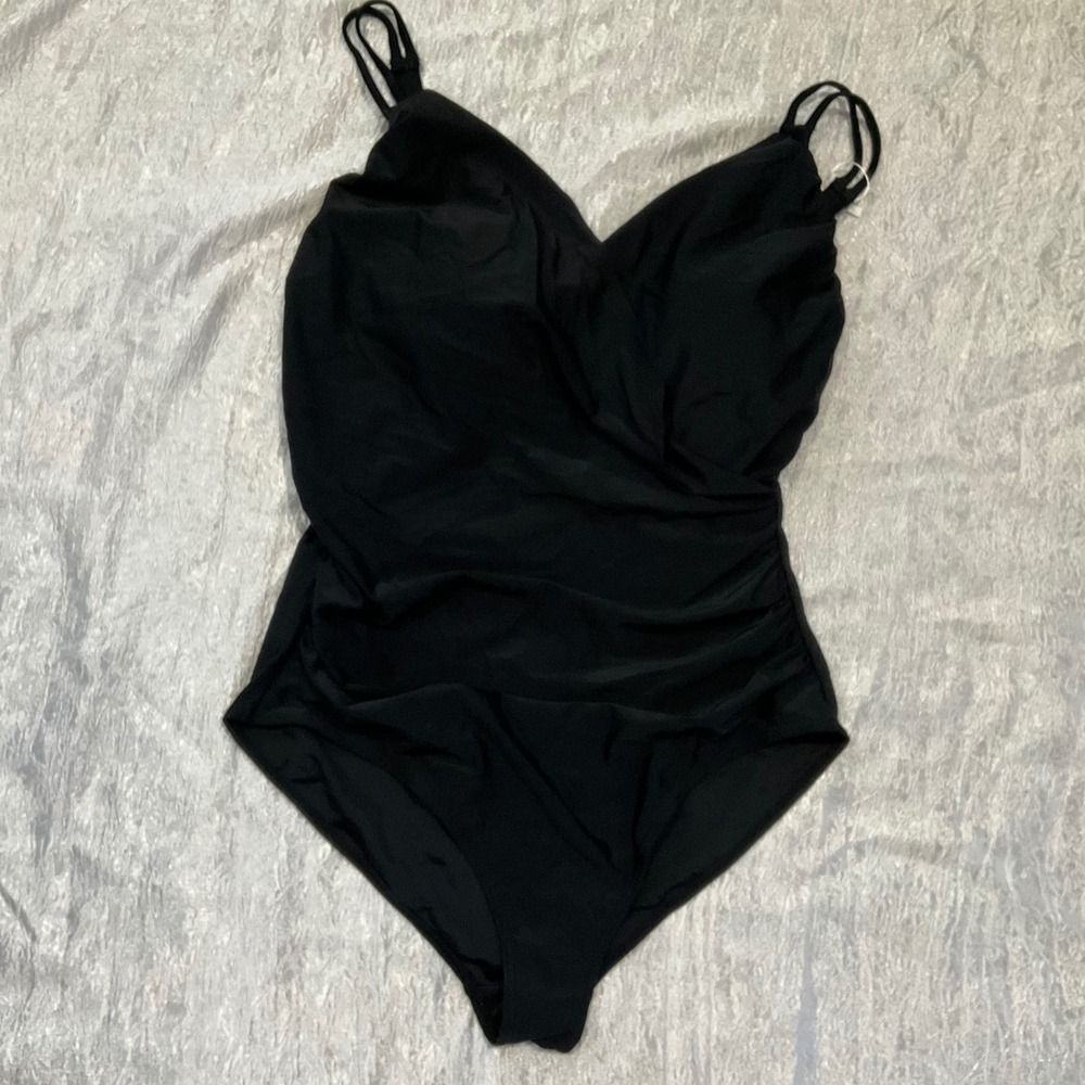 New WOT B2PRITY Womens Black Ruched One Piece‎ Swimsuit V Neck Tummy Control XL